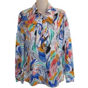Vintage Colorful Artsy Button-Down Polyester Blouse by Natural Miss